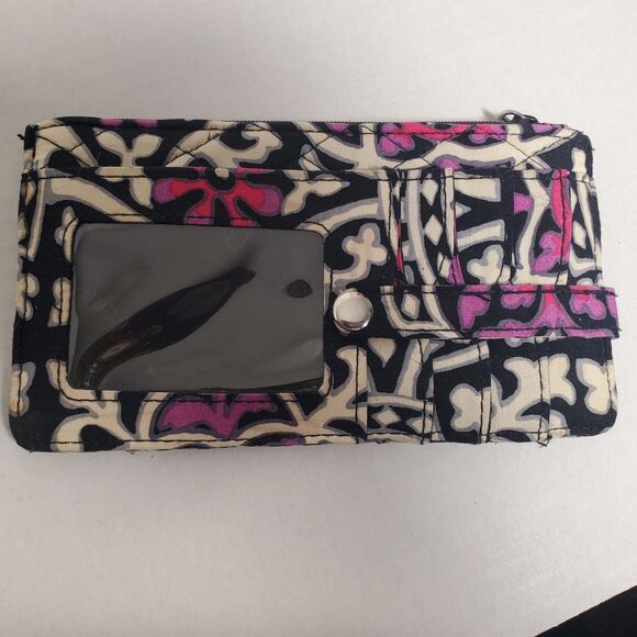 Vera Bradley ID Wallet Wristlet Card Holder Black‎ Pink Floral Quilted - Picture 4 of 12